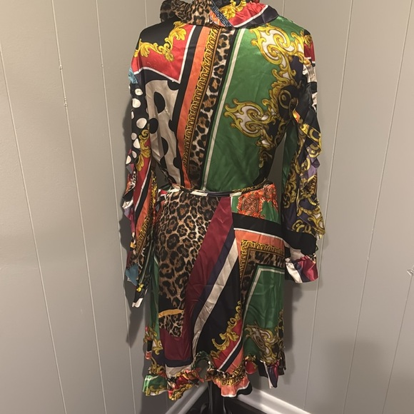 The Kooples Baroque Pattern-Block Silk Wrap Dress. Large. - Picture 7 of 11